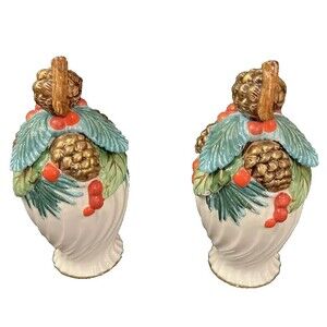 Fitz and‎ Floyd Christmas Classics HOLIDAY PINE Salt and Pepper Shaker Set.